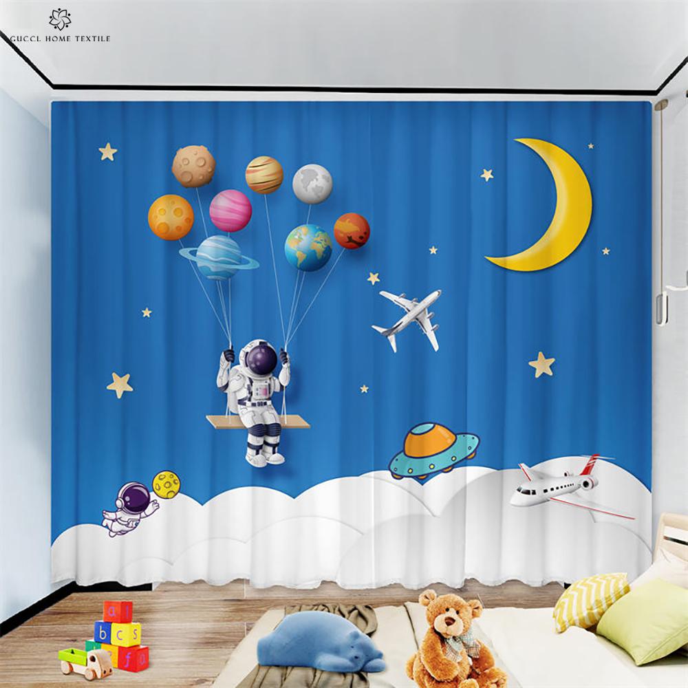 Шторы с изображением анимационного мультфильма «Астронавт» для детской комнаты, украшения окна, гостиной, кабинета, кухни, космоса, 2 шт.