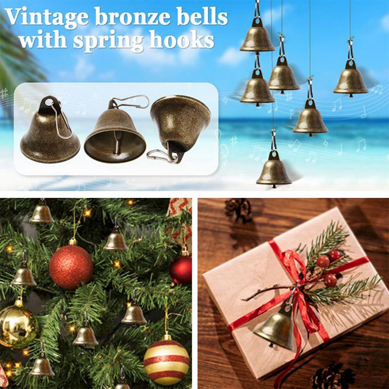 WTEMPO 8 шт., металлические декоративные колокольчики в стиле ретро, ​​38 мм, открытые колокольчики с пружинным крючком, креативные рождественские колокольчики «сделай сам», домашний декор, колокольчики для дрессировки домашних животных, колокольчики