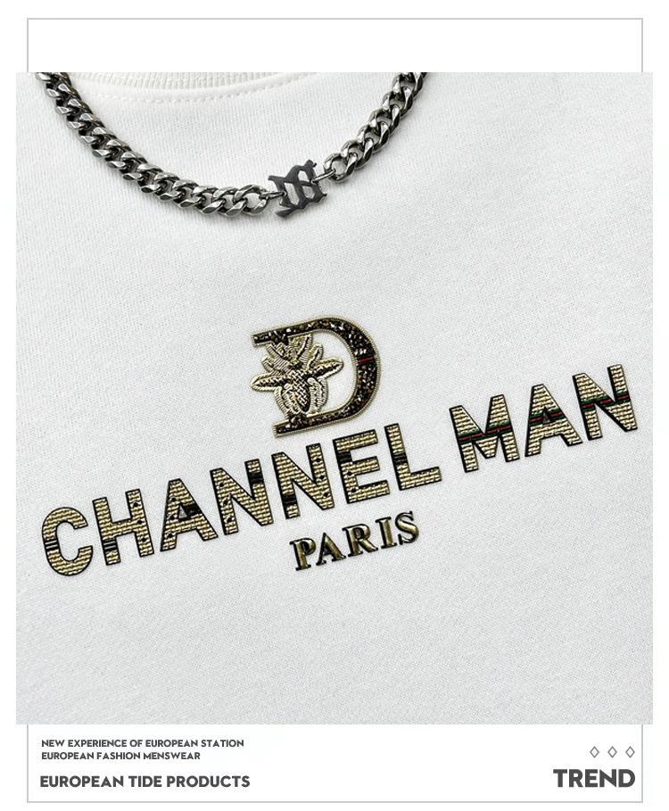 Европейский Высококачественный Мужской Свитшот с Круглым Вырезом с Тиснением - Осенний Тренд Роскошный Принт с Буквами