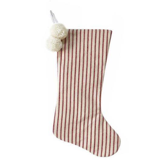 Christmas Stockings With Hanger Bowknot Plush Balls Decor Striped Print Candy Holder