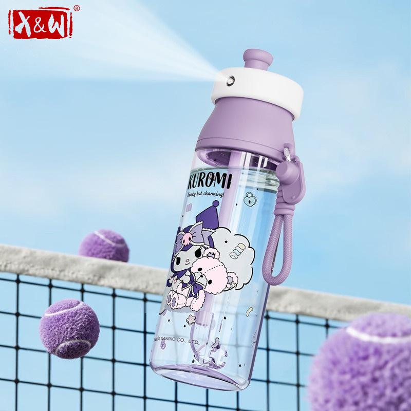 X&W Sanrio 500ml Straw Cups Cartoon Kuromi Hello Kitty Spray Water Bottle Summer Portable Outdoor Drinking Cup Kids Beverage Cup