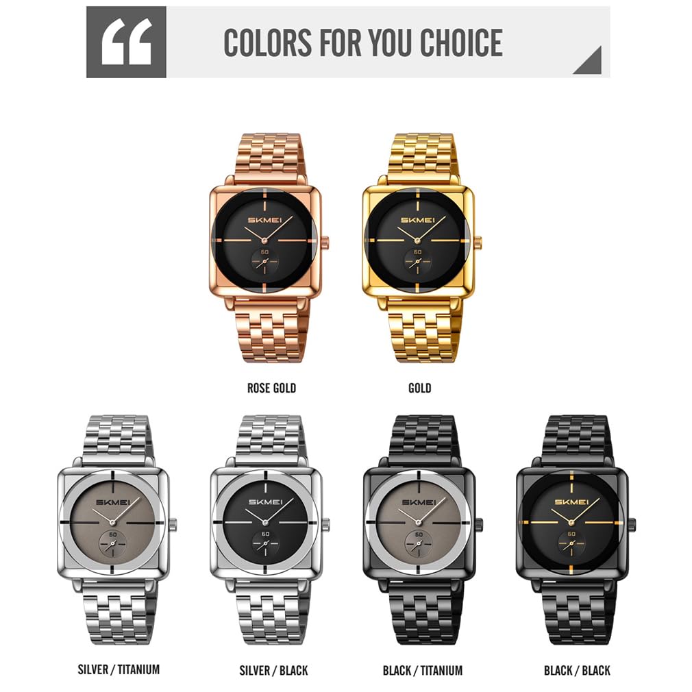 SKMEI Квадратные часы для Мужские часы из нержавеющей стали, Простые, Стильные, Стальные, Наручные часы, Джентльменские, Водонепроницаемые, Аналоговые, Деловые, Повседневные, Мужские часы,