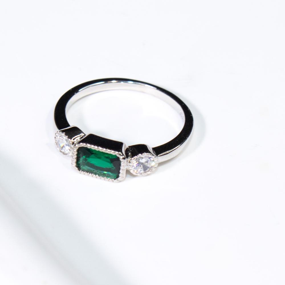 AAA Nano Emerald Rectangle 925 Sterling Silver Round White Cubic Zirconia Fashion Jewelry Rings