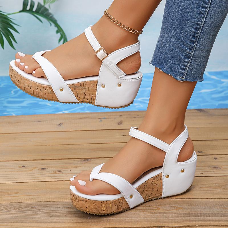 Сандалии Lucyever на толстой платформе с застежкой-молнией, женские летние сандалии на танкетке с ремешком на щиколотке, женские винтажные сандалии-гладиаторы с заклепками