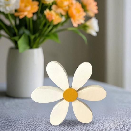 Yousheng 2 Pcs 3D Daisies Decorations Wooden Rustic Flower Centerpieces Freestanding Flower Ornaments Shelf Sitter for Nursery Bedroom or Living Room