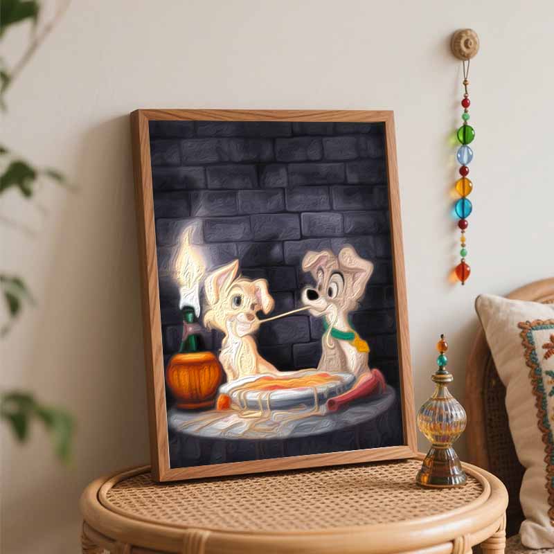 Disney Леди и Бродяга Масляная Живопись Набор для Домашнего Декора Стены Ручная Работа Романтическая Сцена со Спагетти Любовники Арт Craft Декор Стен