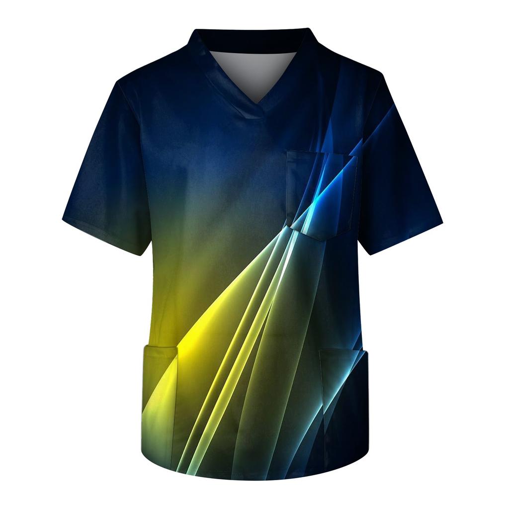 Мужские топы с короткими рукавами и v-образным вырезом с принтом, рабочая блузка с карманами