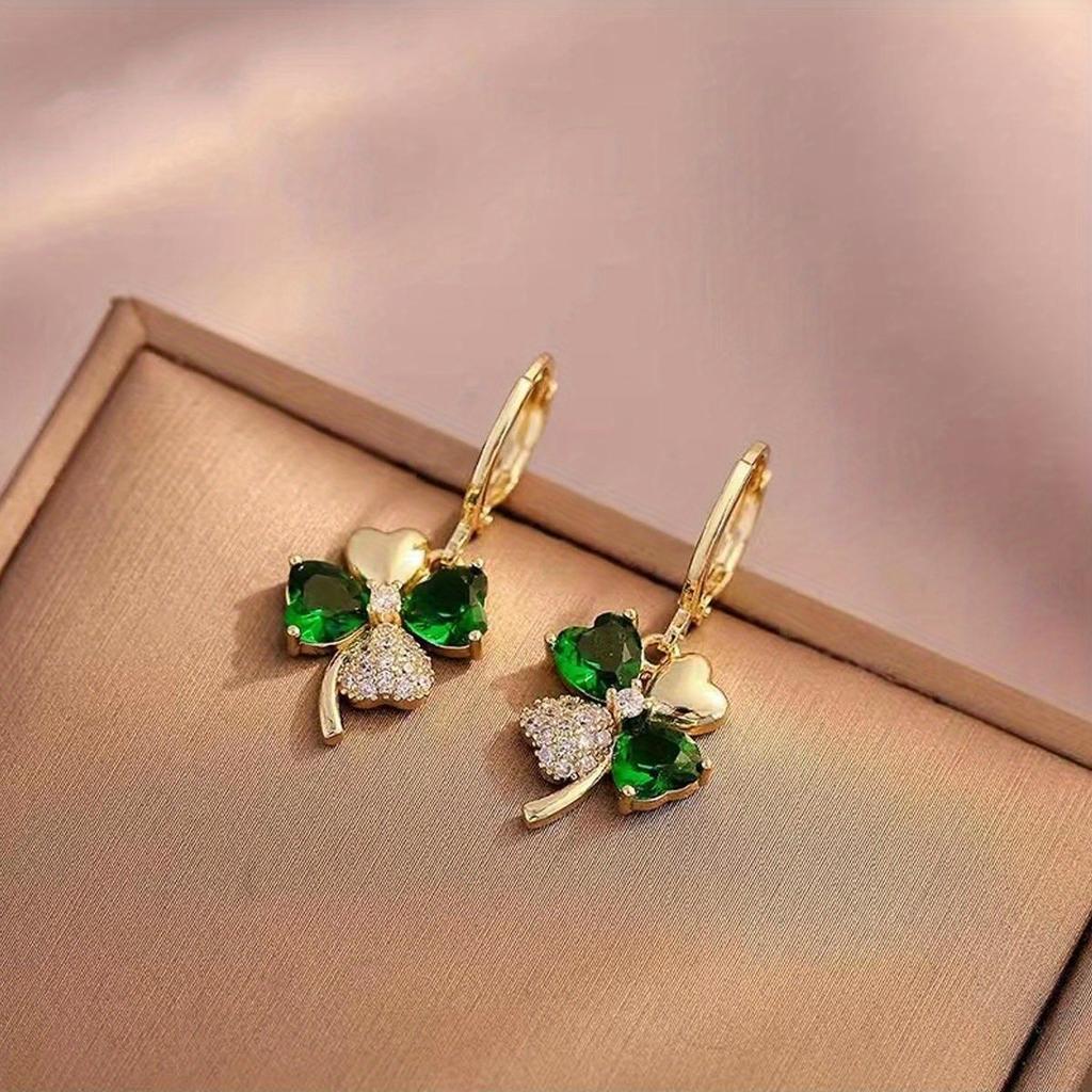 1 пара серег в форме клевера и сердца из свежего зеленого искусственного кристалла, женские аксессуары, подарки на каждый день и для вечеринок