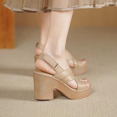 Босоножки на толстой подошве с открытым носком, водонепроницаемые, женские, лето 2025, новые, с круглым носком, на высоком толстом каблуке, на липучке, римские