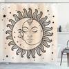 Celestial Sun & Moon Shower Curtain - Black & White Illustration with Stars, Durable Polyester with Hooks