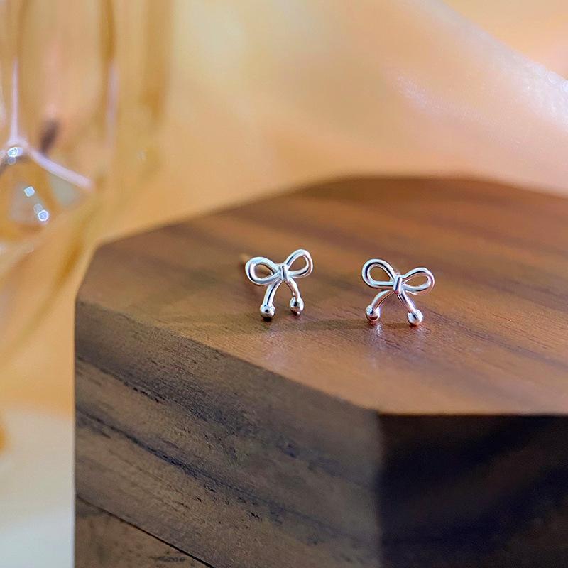 Cute Round Bead Bow Earrings for Women Niche Design New Ear-piercing Student Earrings