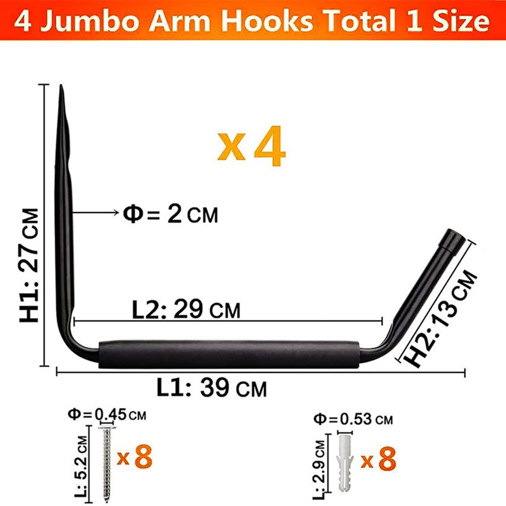 4pcs Kayak Storage Racks Heavy Duty Garage Hangers Jumbo Wall Hooks for Canoe Kayak