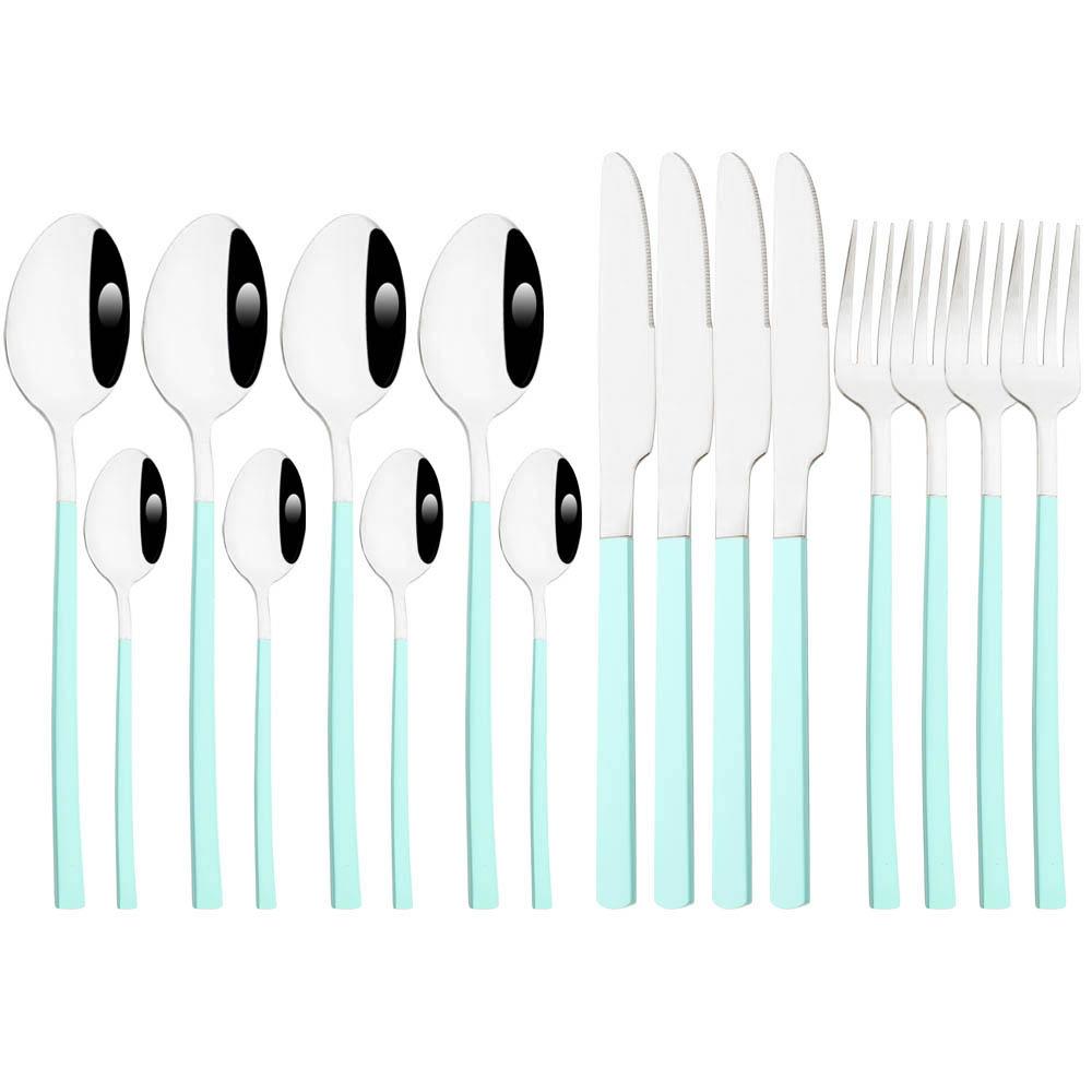 Jankng 16 шт. черные столовые приборы с золотой строчкой, набор посуды из нержавеющей стали, кухонный домашний набор столовых приборов в западном стиле, нож, вилка, ложки, набор посуды