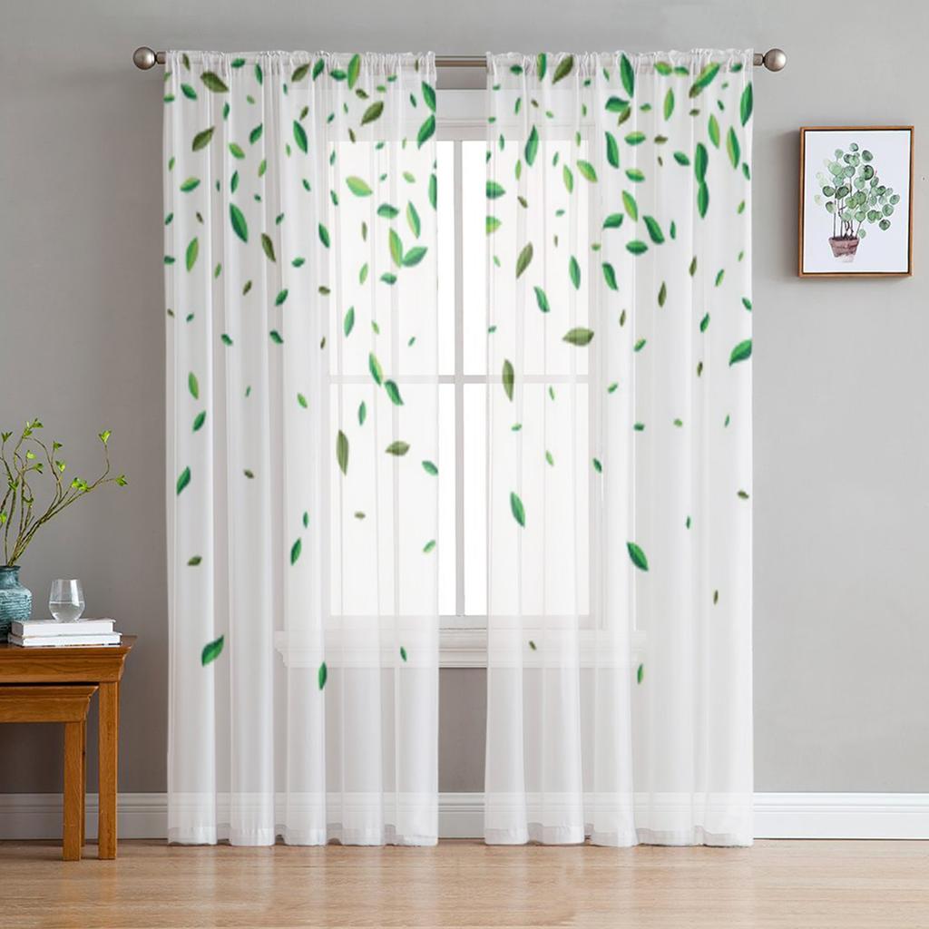 Ветка Свежие Зеленые Листья Прозрачные Шторы для Гостиной Прозрачный Тюль Оконные Шторы Спальня Кухня Домашний Декор Вуаль Шторы