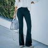 Women Pants Elastic High Waist Solid Color Flared Pants with Pockets Corduroy Leisure Work Travel Party Trousers