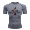 Men's Compression Fitness Sports T-Shirt, Forgiven Cross Graphic Print Quick Dry Breathable Athletic Workout Top for Gym Training Running Activewear