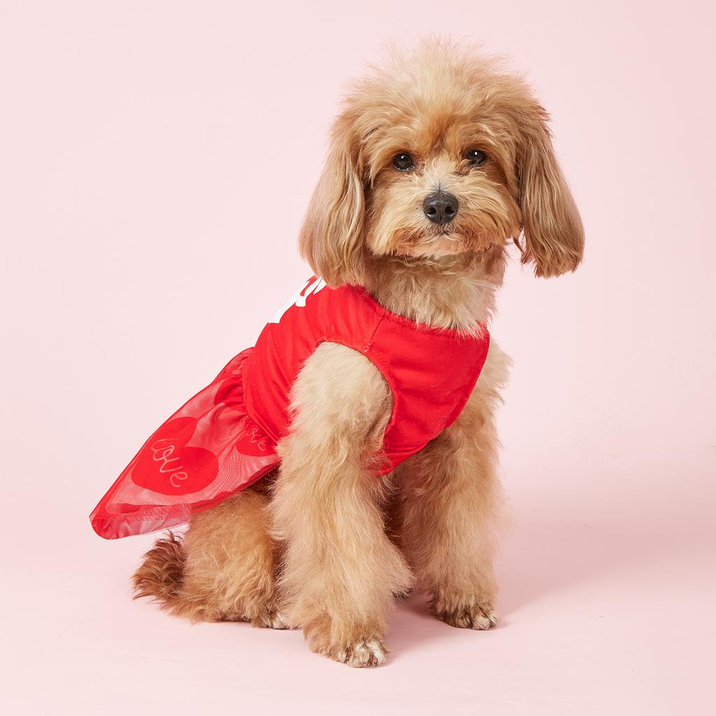 Dog Dress for Small Dogs Costume Kisses Heart Printed Puppy Clothes with Tulle Doggie Pet Cat Comfort Clothes Apparel  Valentine