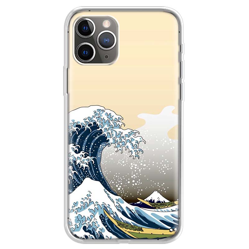 Japanese wave art Phone Case For iPhone 17 Air 11 13 Mini 14 15 Plus 16 12 Pro Max 16E SE 7 8 Pattern Soft TPU Back Cover 17 Ai