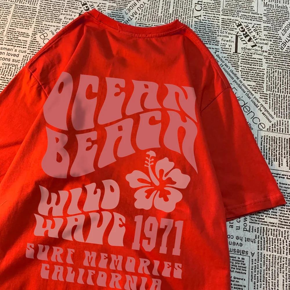 Ocean Beach Wild Wave 1971 Surf Memories California Men Tops Oversized Tee Clothing Summer Cotton Loose Tshirts Casual T Shirt