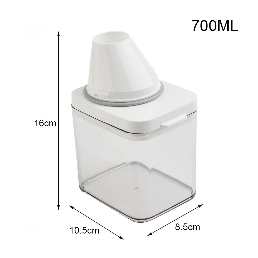 1pc Plastic Laundry Washing Up Powder Container Soap Detergents Storage Box Lid Transparent White Laundry Detergent Dispenser