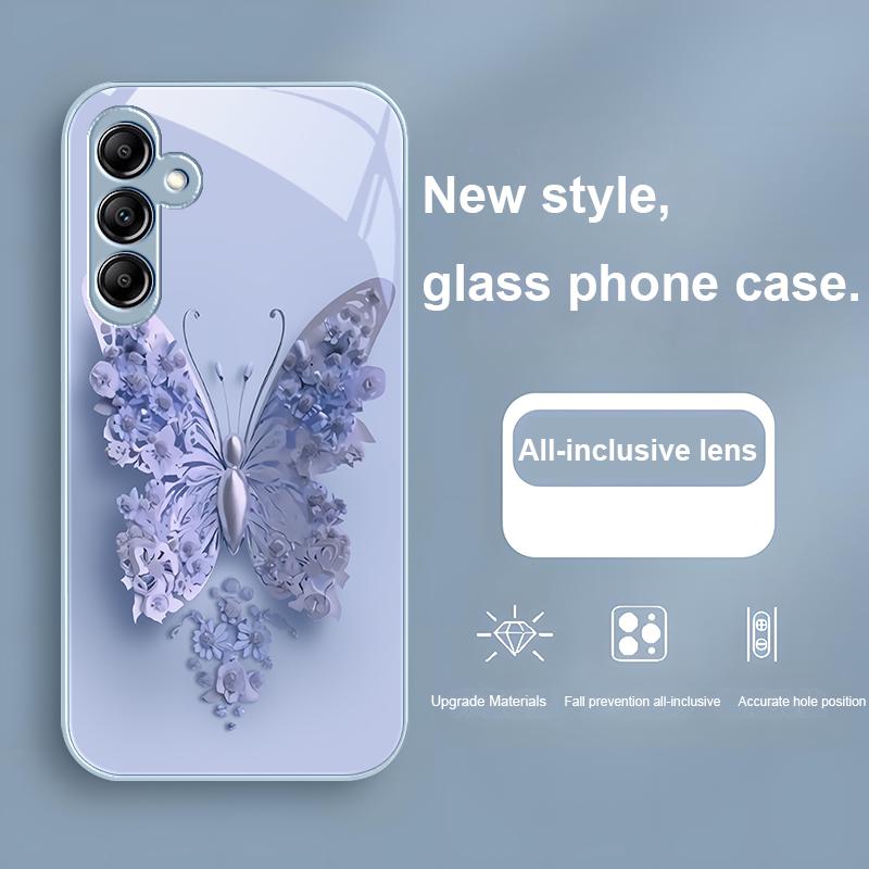 Стеклянный чехол для телефона Samsung Galaxy A01 A02 A03 Core A04 A14 4G A13 A54 A34 31 20 25 23 22 5G S21 Ultra S20 Летающие бабочки