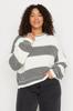 Women's Fashion New Plus Big Size Sweater Ecru Striped Textured Crew Neck Knitwear Sweater