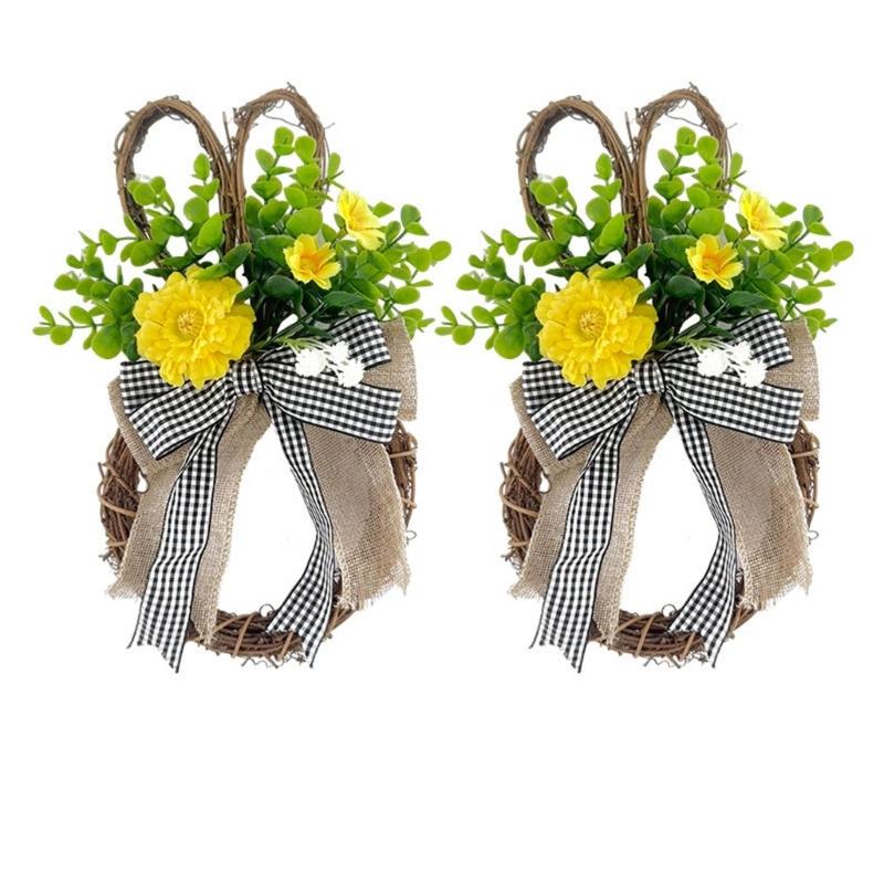 Spring Wreath for Front Door Rabbit Shaped Bowknot Garlands for Indoor or Outdoor Decoration Festival Party Supplies