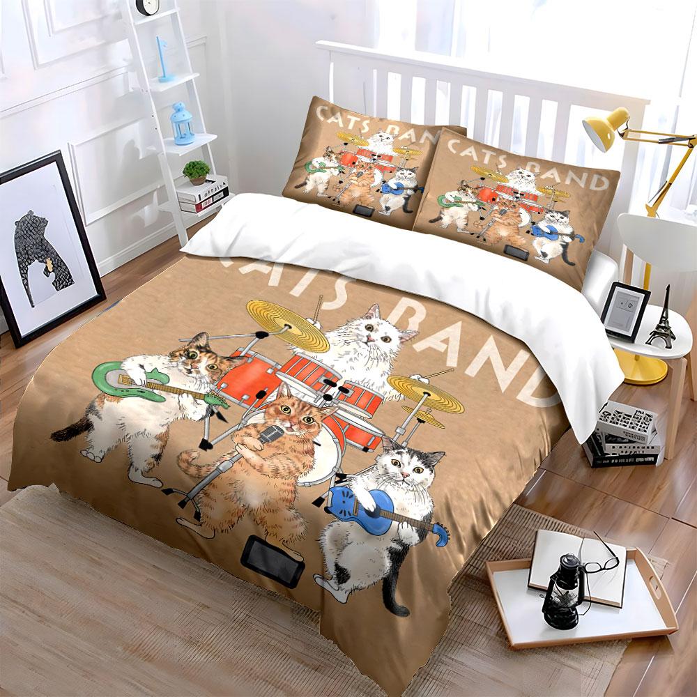 Cats Band Musical Trio Design Bedding Duvet Cover Set Duvet Cover Pillowcases (1*Duvet Cover 2*Pillowcases, without duvet insert)