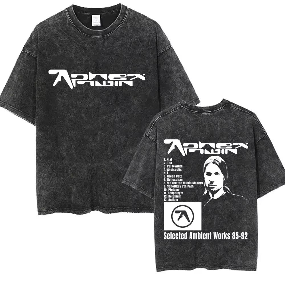Aphex-Vintage Двойная стирка Футболка для мужчин и женщин, Большого размера Повседневная футболка с коротким рукавом, Высококачественная хлопковая ретро-футболка