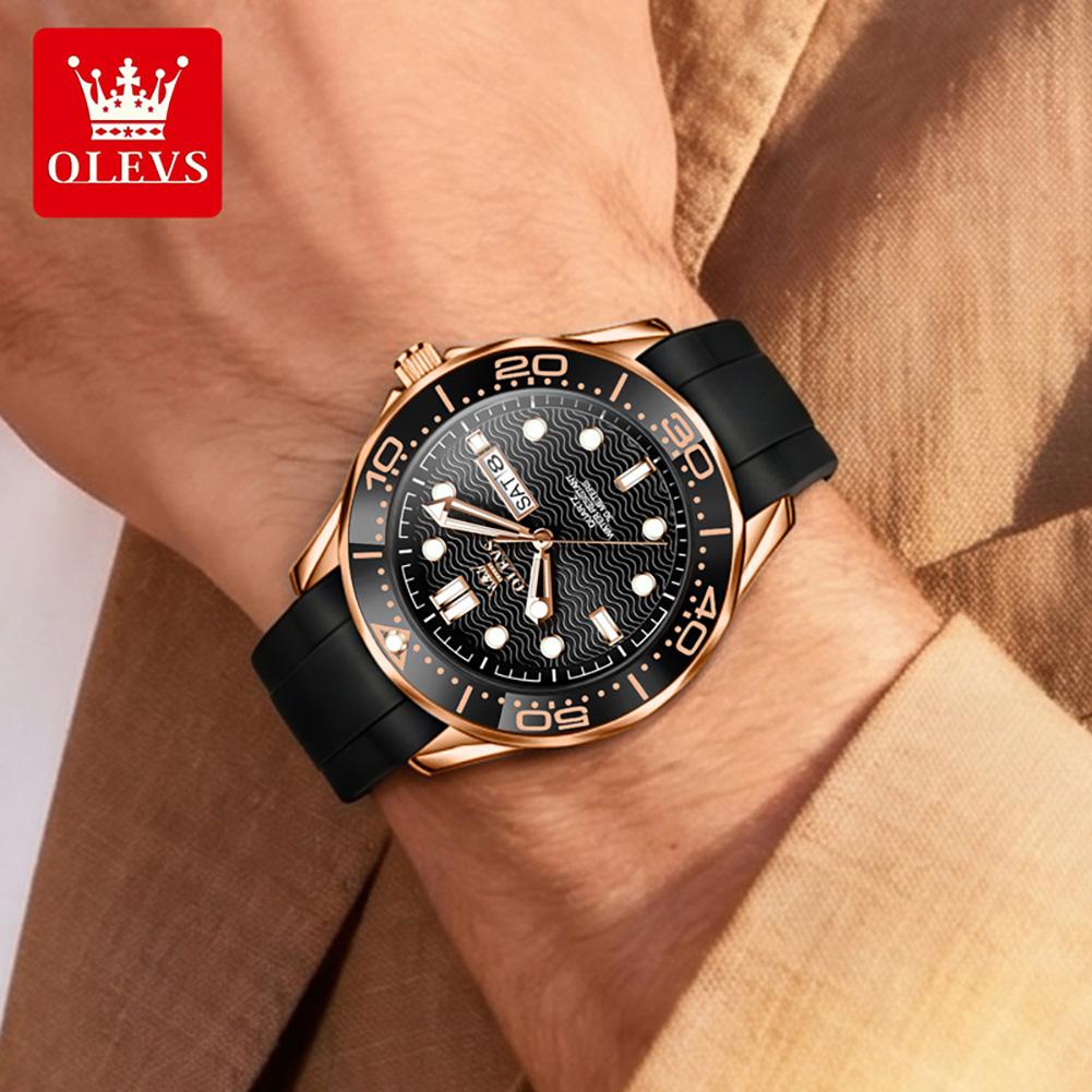 OLEVS Fashion Original Quartz Watch For Men Business Mens Watches Military Silicone Sports Waterproof Week Date Watch Relogio