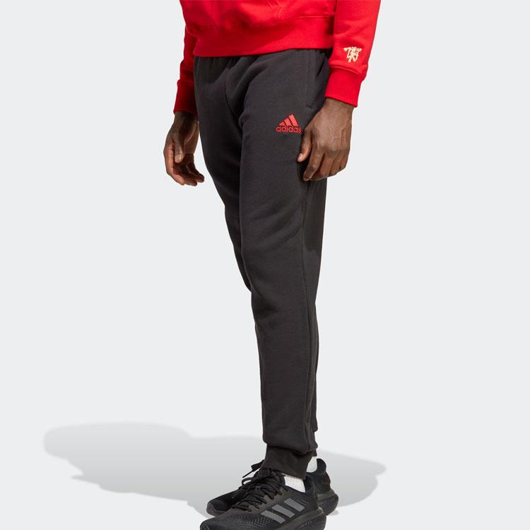 Adidas Сплошной цвет с логотипом и шнурком, повседневные беговые брюки, мужские брюки, черные HT1998