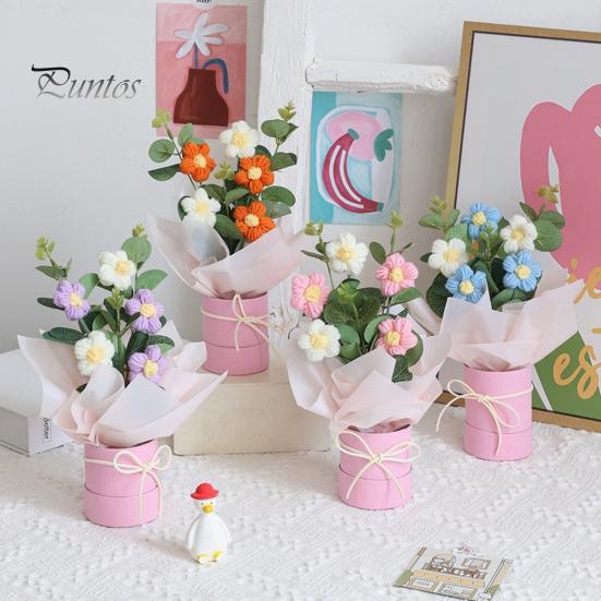 Букет крючком со светодиодной подсветкой, ручной работы, вязаный цветок, искусственный букет, яркий внешний вид, фальшивый букет, подарок на День святого Валентина