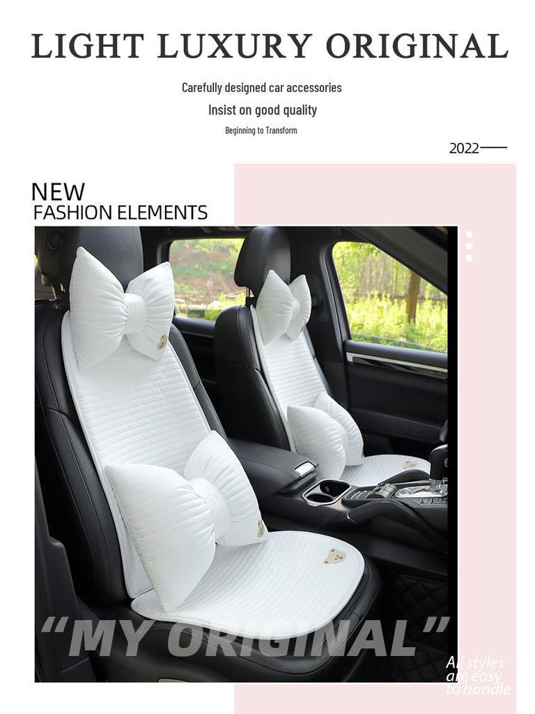 Cartoon Embroidered Bow Car Headrest Neck Pillow: Elastic, Breathable, and Stylish Car Interior Accessory.