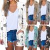 Women Summer Cardigan Sun Protection Anti-UV Beach Cover-up Long Sleeve Vintage Flower Print Patch Pockets Soft Breathable Mid Length Lady Jacket