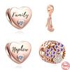 Шармы-подвески из стерлингового серебра 925 пробы цвета розового золота в форме сердца для племянника, семейные, бусины, подходят для оригинального браслета, для женщин, для изготовления ювелирных изделий