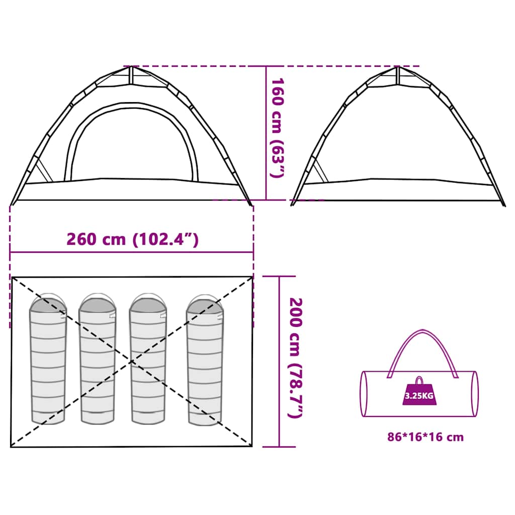 4 Person Camping Tent Grey and Orange Quick Release System