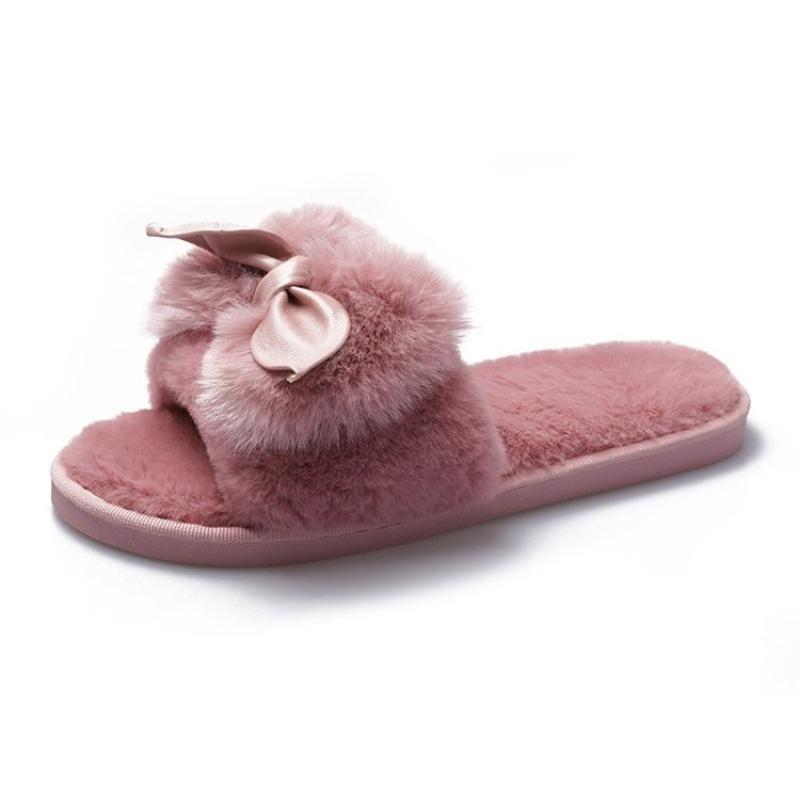 Women House Slippers Faux Fur Fashion Warm Shoes Woman Slip On Flats Female Slides Black Pink Cozy Home Furry Slippers