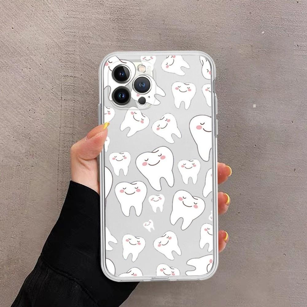 Милый мультяшный чехол для телефона с зубами для iPhone 15 13 14 Pro Max XS XR 12 11 Pro 13 Mini 6 7 8 Plus Мягкий прозрачный задний чехол