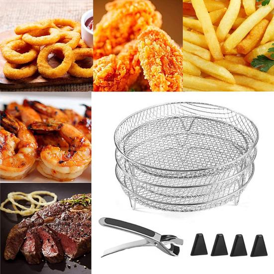 3-Layer Square Round Rectangle Air Fryer Rack Set Stainless Steel Dehydrator Rack with 4 Silicone Feet Anti-Scald