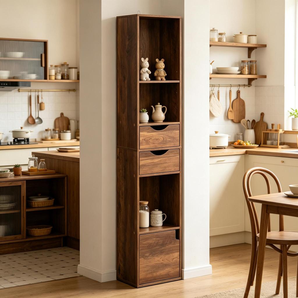 Narrow Standing Shelf, Stylish Bookshelf, Tall Display Shelf, Sideboard, Storage Shelf in the Office (only with bookshelf)