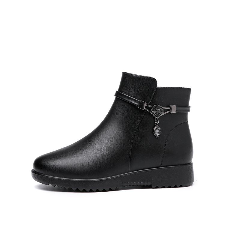 High Quality Winter Genuine Leather Women Flat Ankle Boots Women Thick Plush Warm Snow Boots Mother Non-slip Cotton Shoes