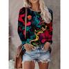 Abstract Tie-Dye 3D Digital Print Loose Fit Womens Crew Neck Long Sleeve T-Shirt Casual Comfort Top