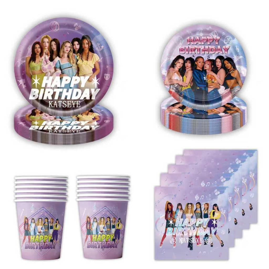 K&Katseye Birthday Party Supplies For Kpop Decor Girl Fans Plate Cup Napkin Topper Balloon Party Decoration Baby Shower Gift