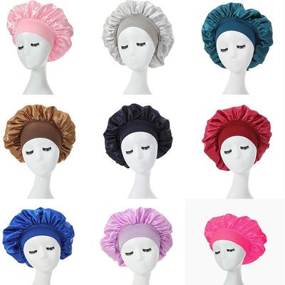 Шапочка на резинке с повязкой на голову для ночной шапки с полями, шапочка для ванны Очень большой атласный шелковистый чепчик для сна с защитными средствами премиум-класса для ухода за волосами