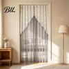 Embroidered Gauze Room Divider Sheer Floral Door Curtain with Beads, Lace Translucent Privacy Panel Divider, Rod Pocket Doorway for Bedroom