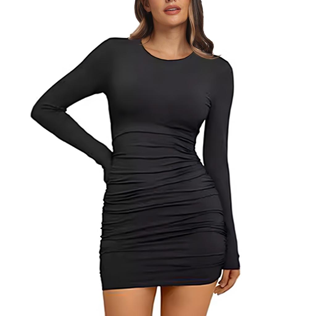 Women's Fall And Winter Fashion Sexy  Slim Package Hip Dating Long-Sleeved Bottoming Dresses