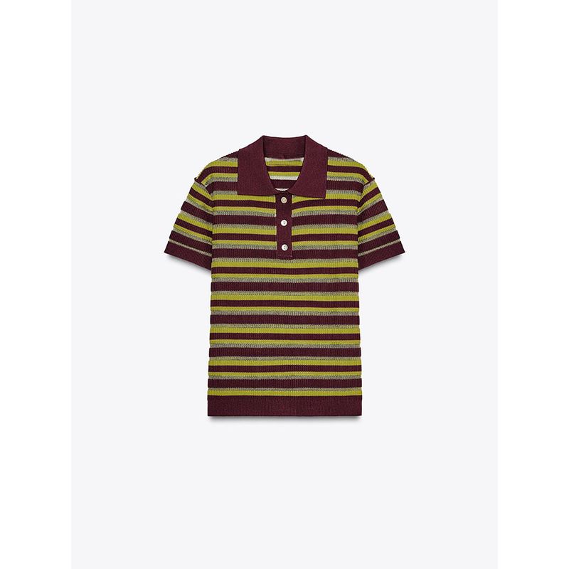 Za2025 Spring New Women Clothes All-Match Striped Knitted Polo Shirt Collar Short Sleeve Top 9598032 104