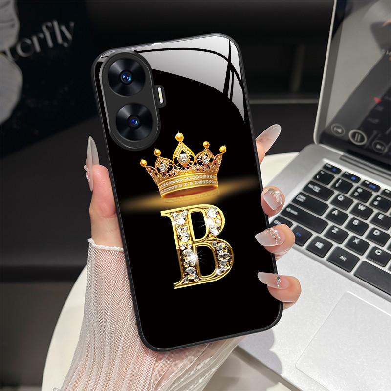Чехол для Realme C55 4G Модные буквы Жесткие задние крышки из закаленного стекла Для Realme Narzo N55 NarzoN55 C55 RMX3710 Чехол для телефона