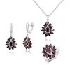Luxury Elegant January Birthstone Natural Garnet Ring Earrings Necklace Silver Jewellery Set Women Anniversary & Banquet Wear