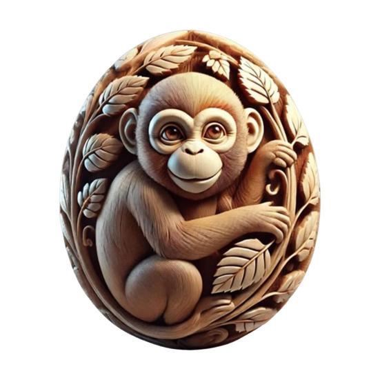 Yousheng Animal Easter Carving Craft Egg Wooden Owl Squirrel Monkey Animals Carved Eggs for Home Tiered Tray Table Decor